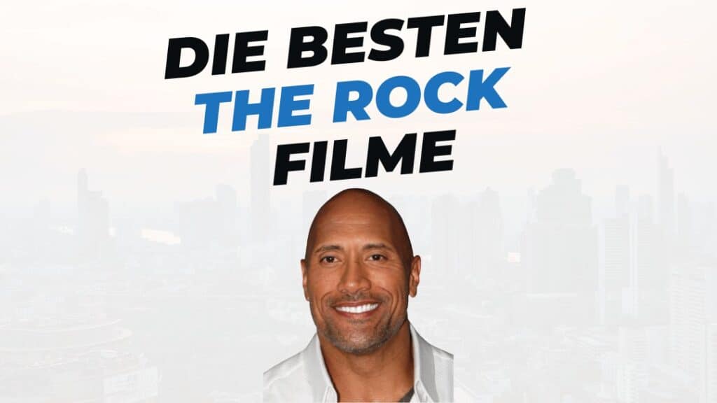 Titelbild von dem Blogbeitrag "die besten Filmen mit Brad Pitt" mit einem Portrait von Dwayne The Rock Johnson und dem Titel auf weißem Hintergrund